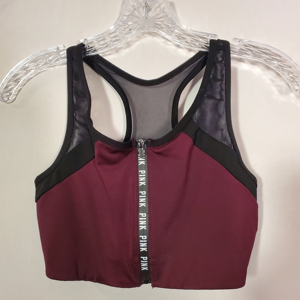 PINK Victoria's Secret Maroon and Black Sports Bra